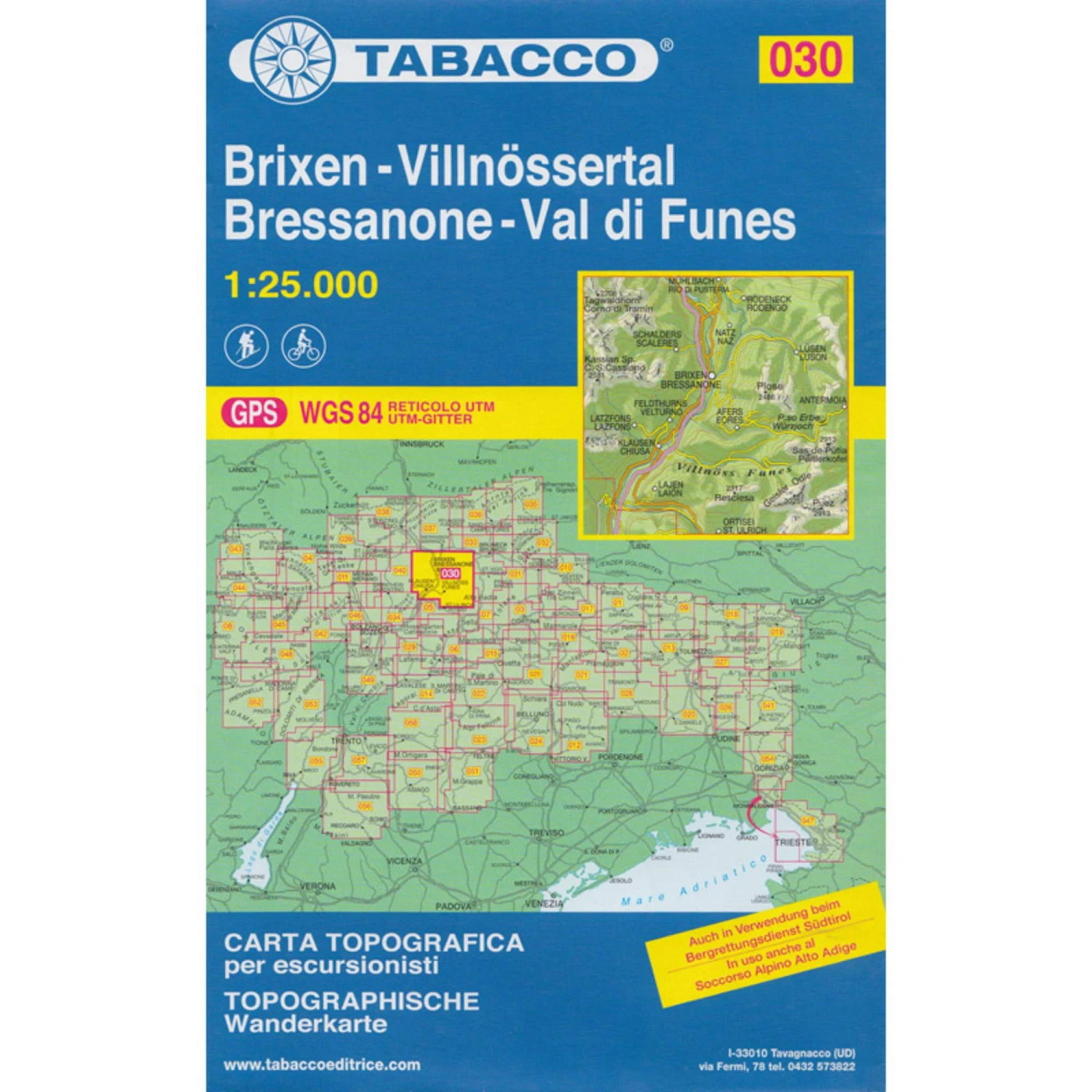 TABACCO 030 BRIXEN/VILLNÖSSTAL - Wanderkarte 3 TABACCO 030 BRIXEN/VILLNÖSSTAL - Wanderkarte