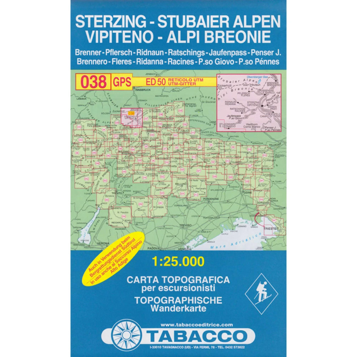 TABACCO 038 STERZING STUBAIER ALPEN - Wanderkarte 3 TABACCO 038 STERZING STUBAIER ALPEN - Wanderkarte