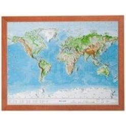 Relief Welt 1:107 MIO Mit Holzrahmen - Weltkarte