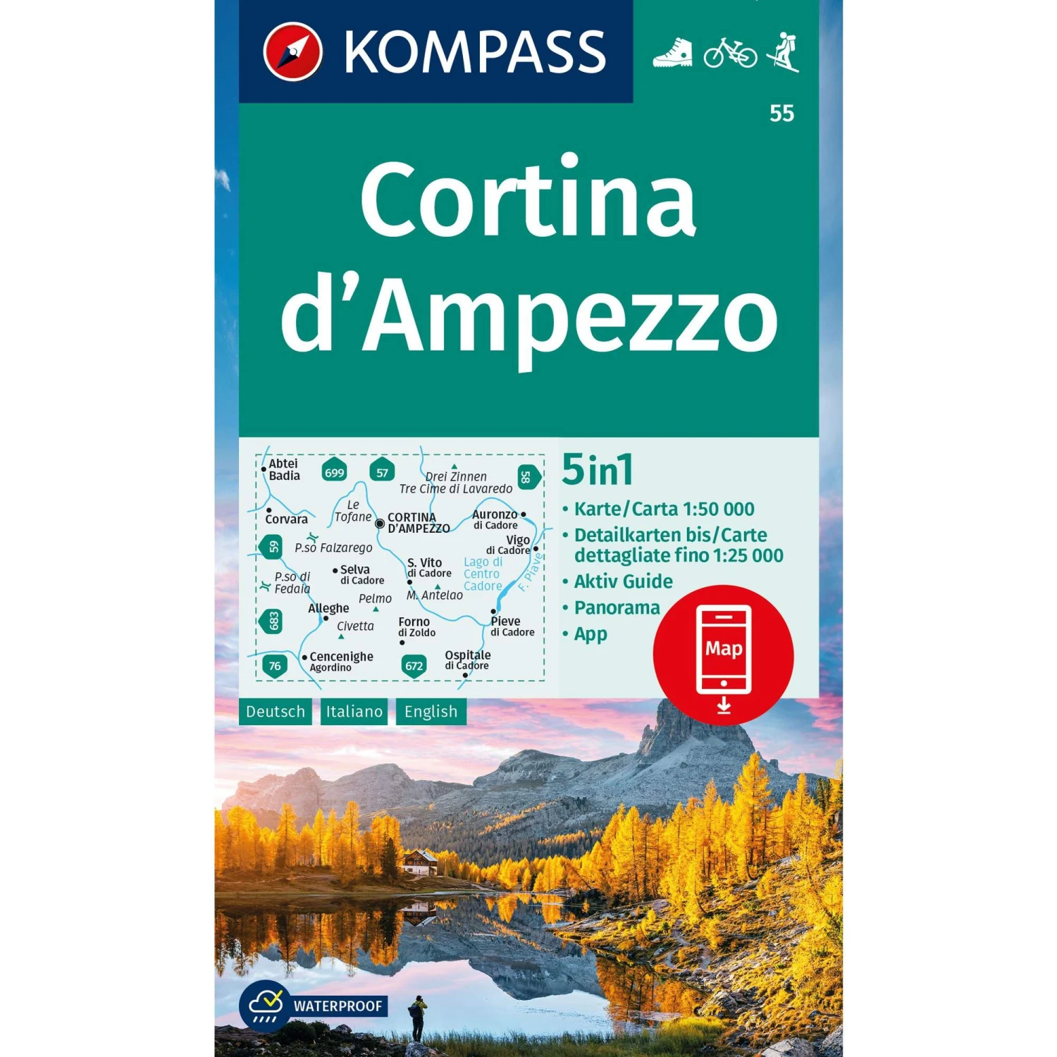 KOMPASS WANDERKARTE 55 CORTINA D' AMPEZZO