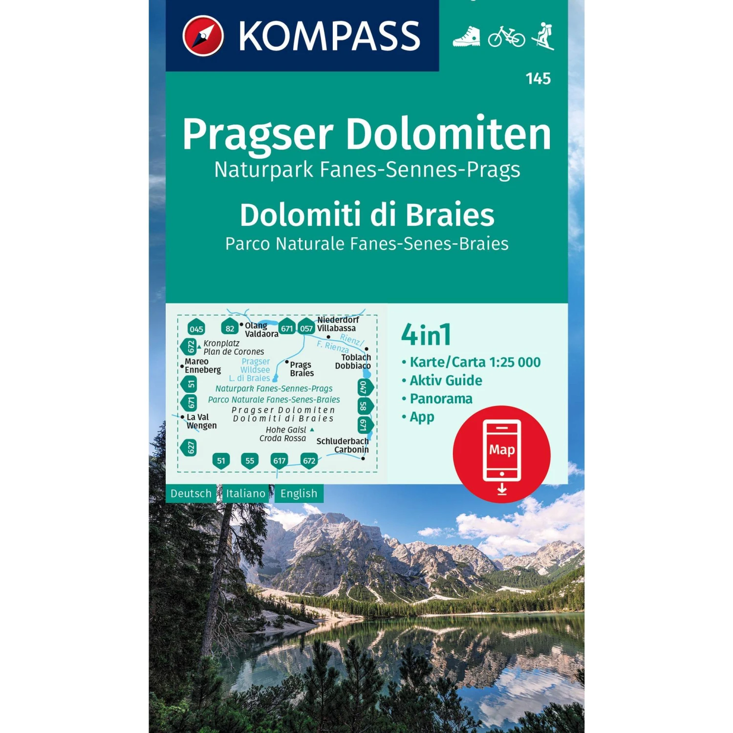 KOMPASS WANDERKARTE 145 PRAGSER DOLOMITEN 3 KOMPASS WANDERKARTE 145 PRAGSER DOLOMITEN