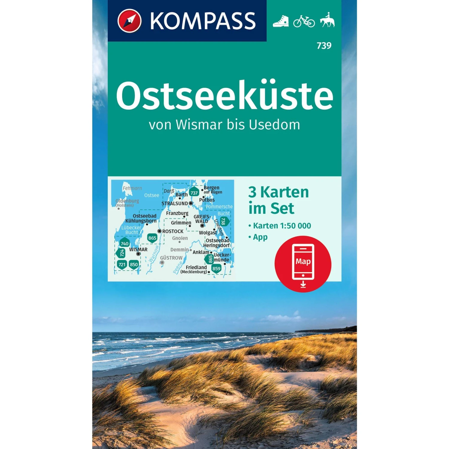 KOMPASS WANDERKARTE 739 OSTSEEKÜSTE VON WISMAR BIS USEDOM